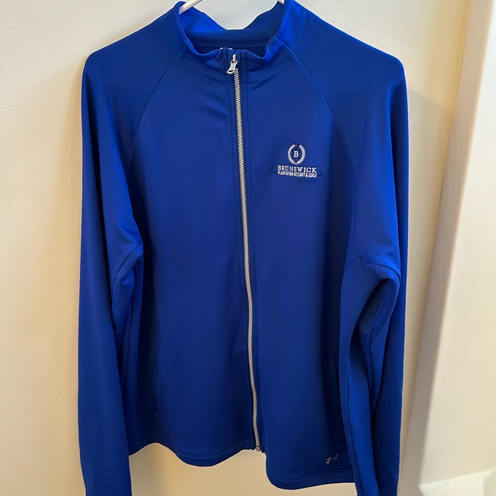 Women’s 2x full zip under armour cold gear blue with Brunswick Plantation Logo